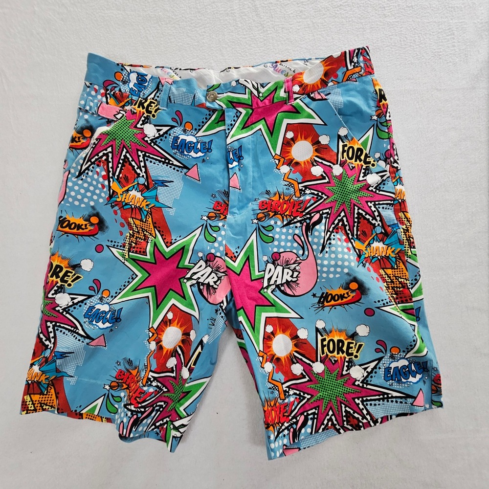 Royal & Awesome Mens Comic Book Pop Art Golf Shorts Blue Multi Size 34/35